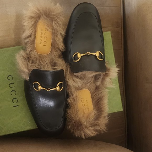 Gucci mens Princetown slippers w/t fur size 8.5 - Picture 7 of 9